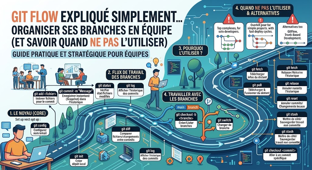 Git Flow expliqué simplement : organiser ses branches en équipe (et savoir quand ne pas l'utiliser)